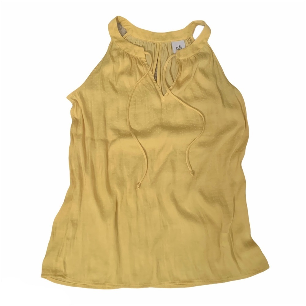 CAbi Silk Swiss Dot Banana Yellow Sleeveless Top